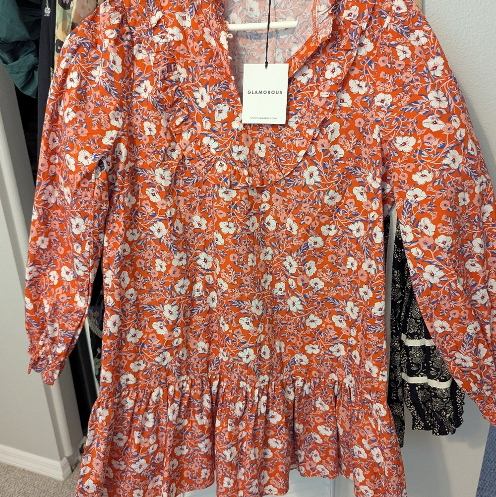 Glamorous Orange and White Floral Dress